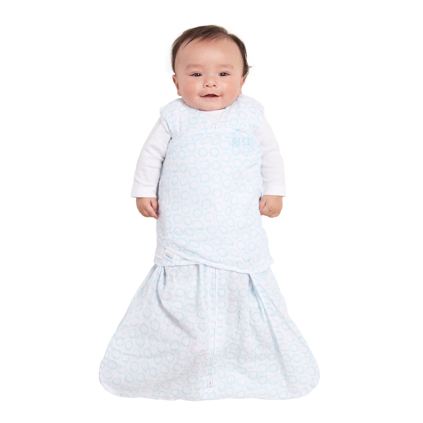 Halo Sleepsack Swaddle Muslin Blue Circles