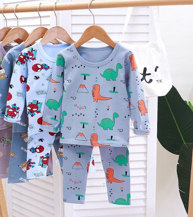 Colorful Patterns Children's Sleepwear Pajama Pale Blue Dinosaur