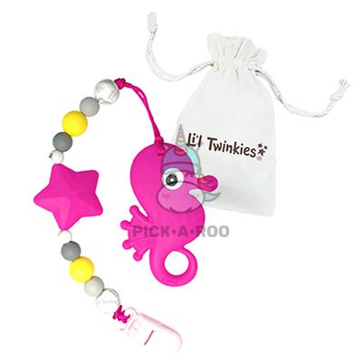 Li'l Twinkies Teether w/ Clip-On, Pink Seahorse