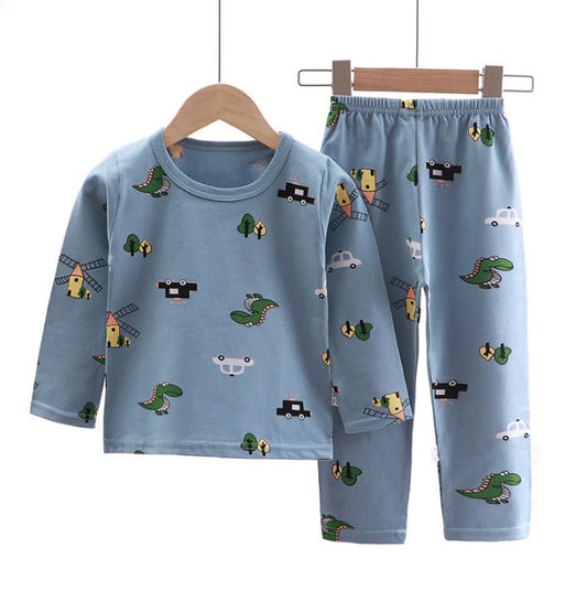 Colorful Patterns Children's Sleepwear Pajama Shadow Blue Dinosaur