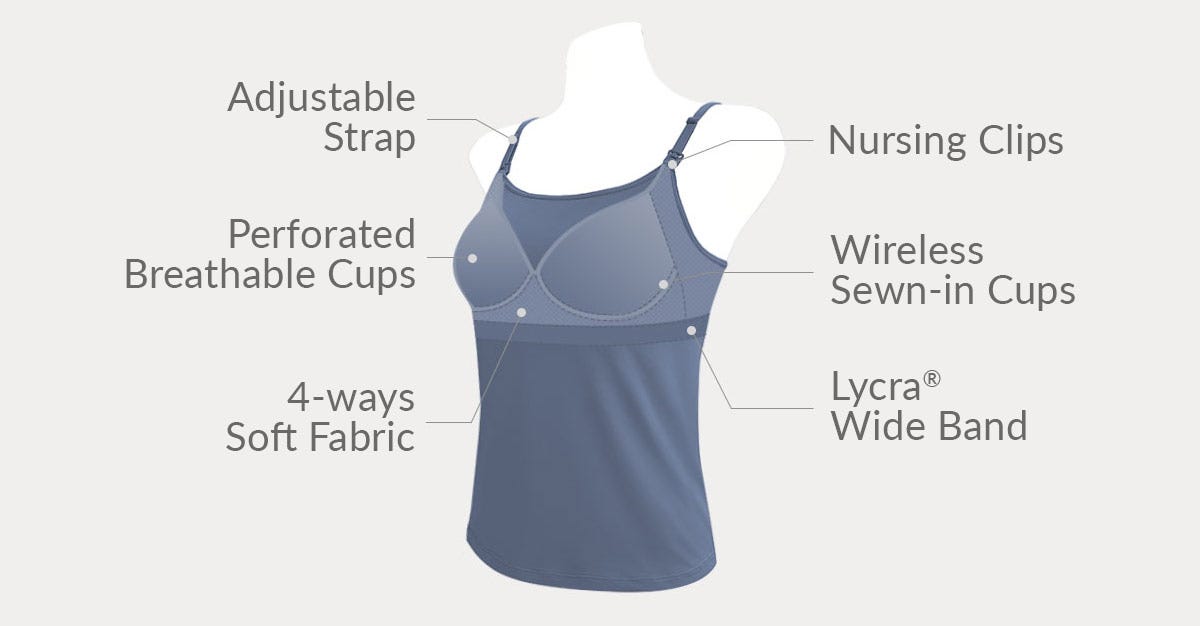 220820B Mamaway Bra Top Antibacterial Spaghetti Strap Maternity Vest - Periwinkle