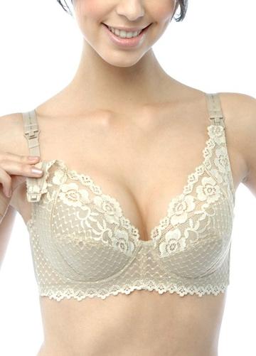 70C Lace Embroidered Flexiwire Maternity & Nursing Bra - Beige
