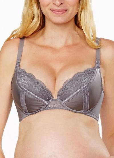 9891 Mamaway Stretchy Satin Plunge Maternity & Nursing Bra - Gray