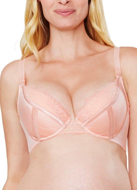 9891 Mamaway Stretchy Satin Plunge Maternity & Nursing Bra - Salmon