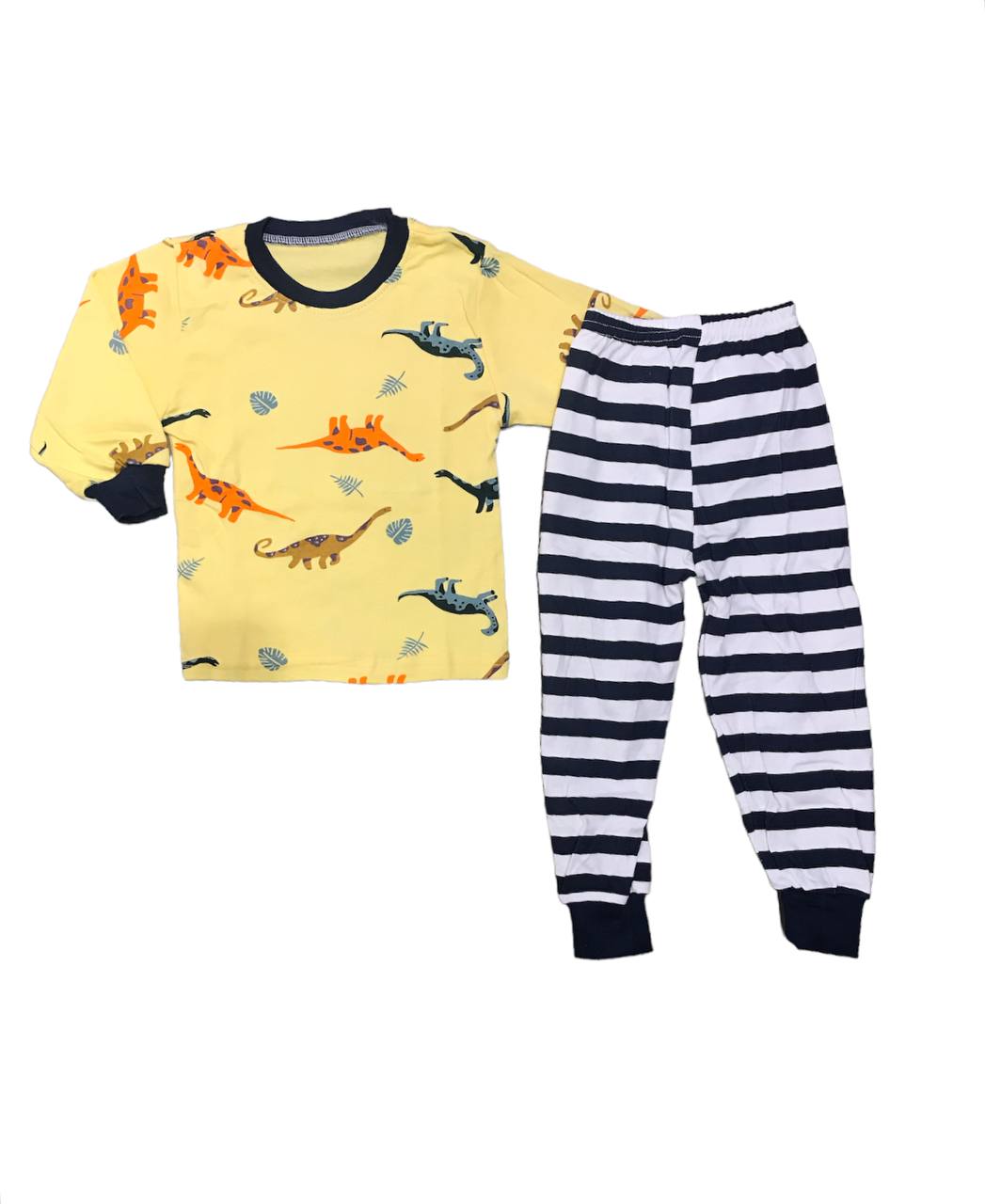 Colorful Patterns Round Neck Pajama Dinosaurs Yellow