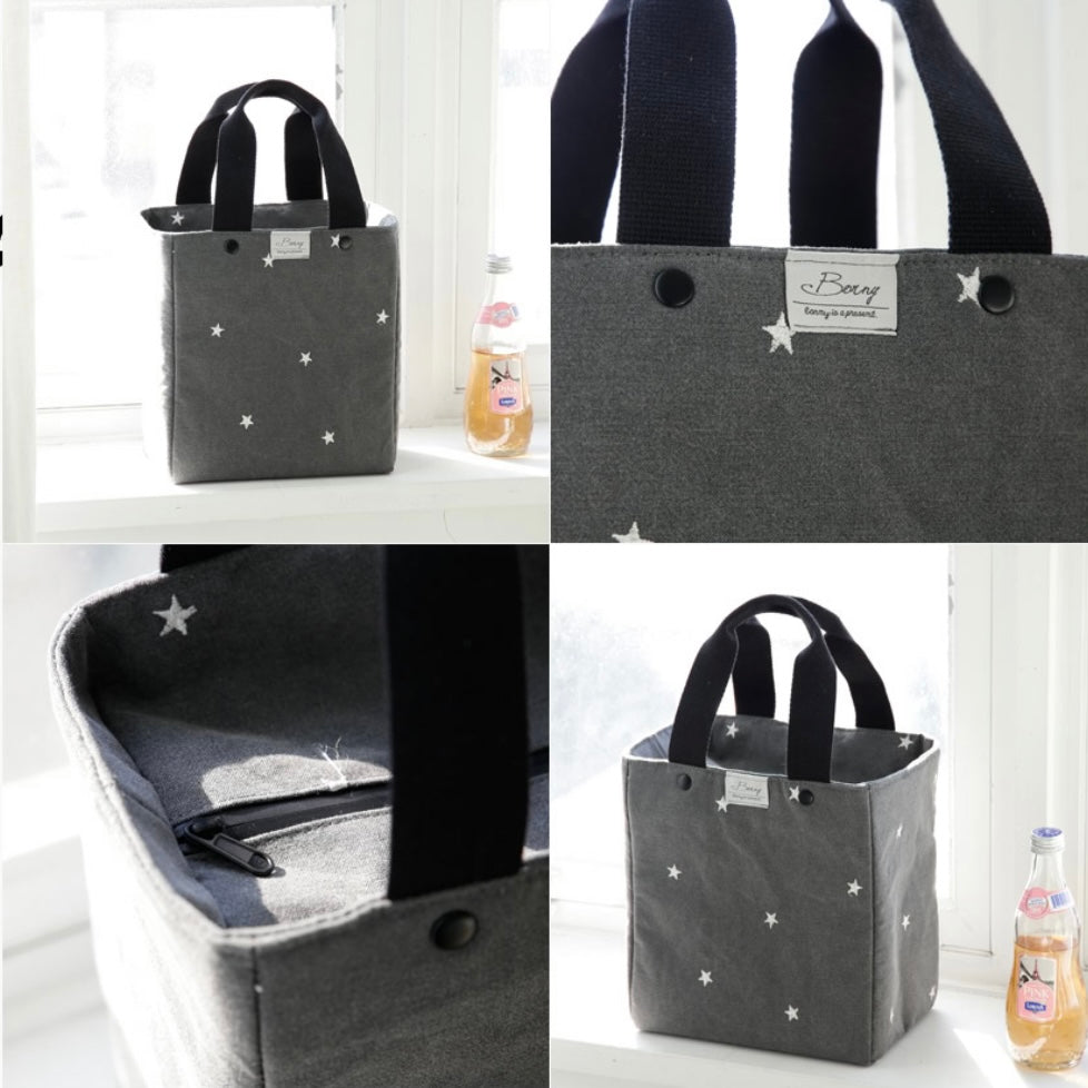 Borny Insulated Lunch Bag - Embroidered Star Gray