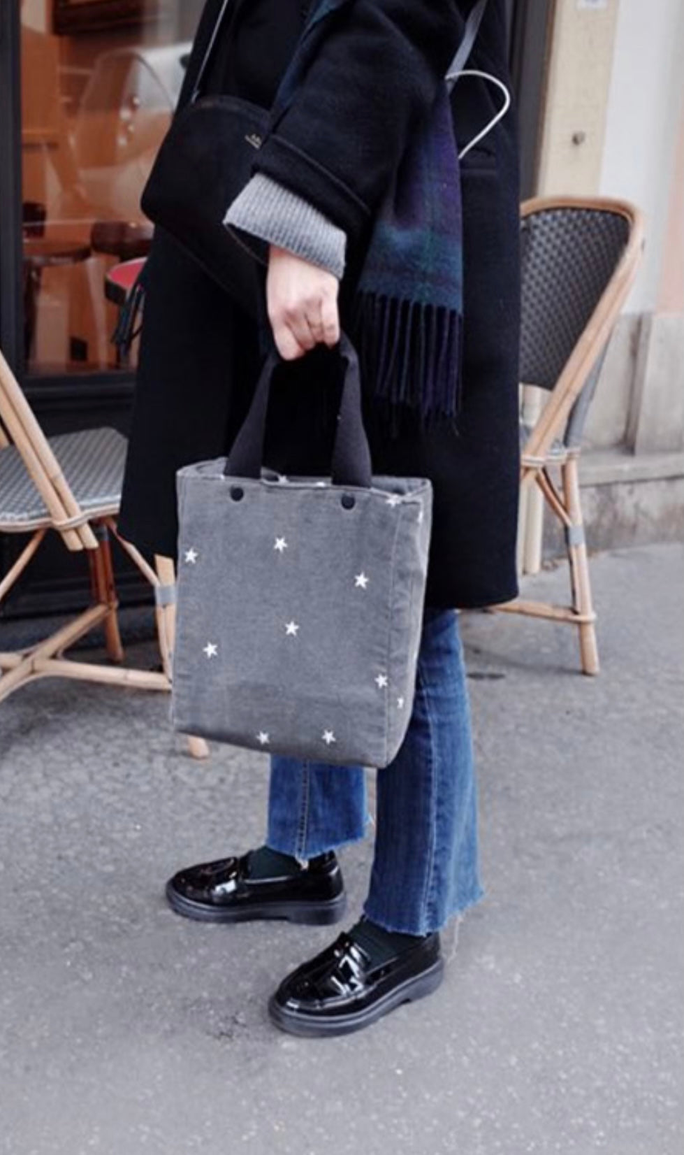 Borny Insulated Lunch Bag - Embroidered Star Gray