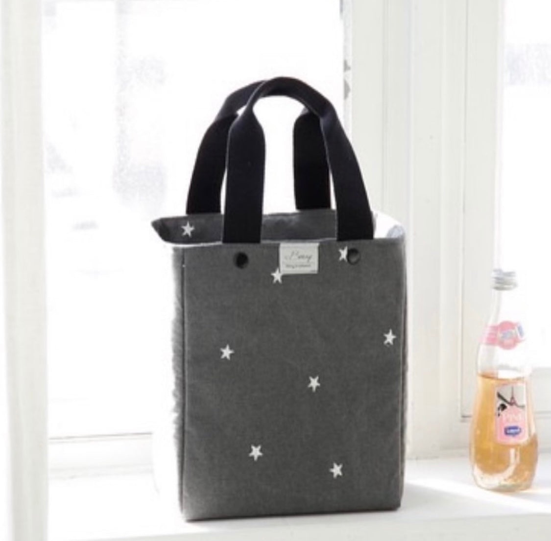 Borny Insulated Lunch Bag - Embroidered Star Gray