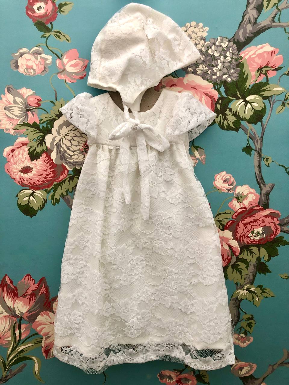 Lil Tati 12M Magnolia Christening White Fine Lace Tulle