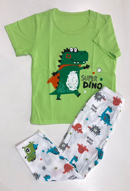 Colorful Patterns Short Sleeve & Pajama Dino White