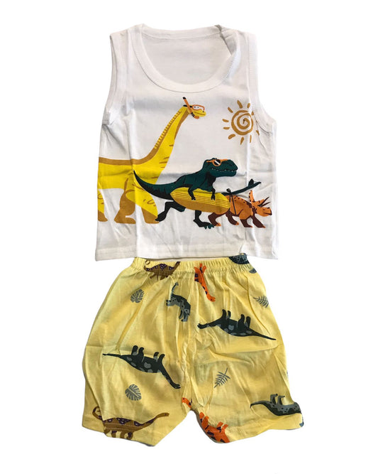 Colorful Patterns Sleeveless & Summer Shorts Dino Yellow