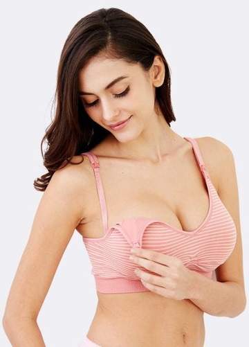190883O Mamaway Ultra Light Antibacterial Seamless Maternity & Nursing Bra in Stripes - Orange