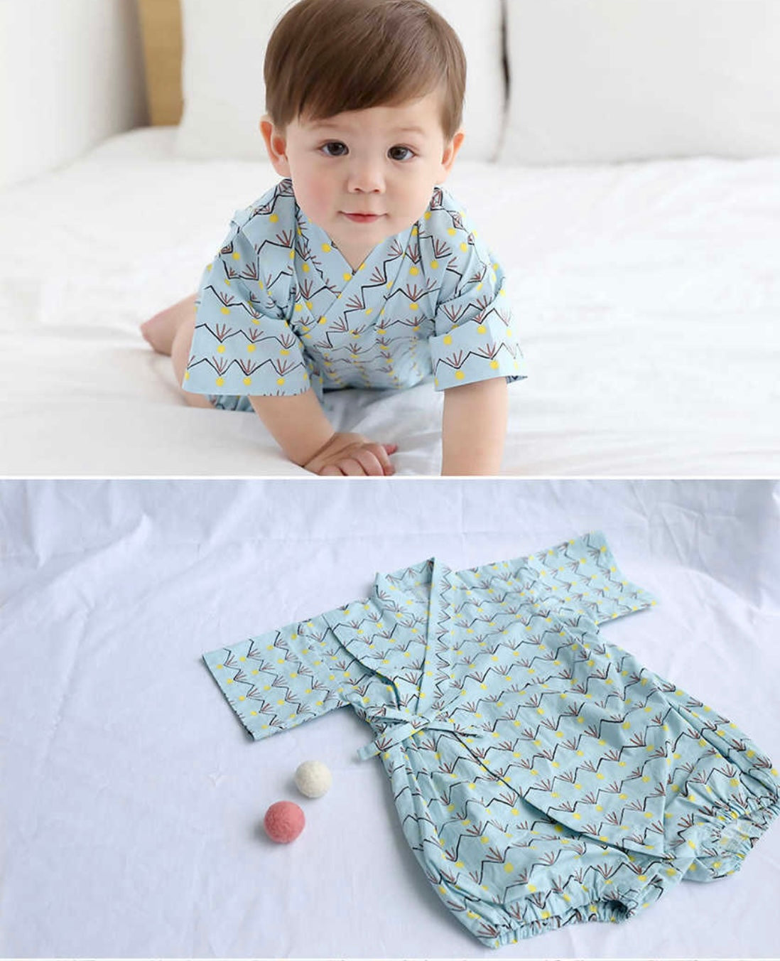 Borny Tieside Onesies - Blue Pattern