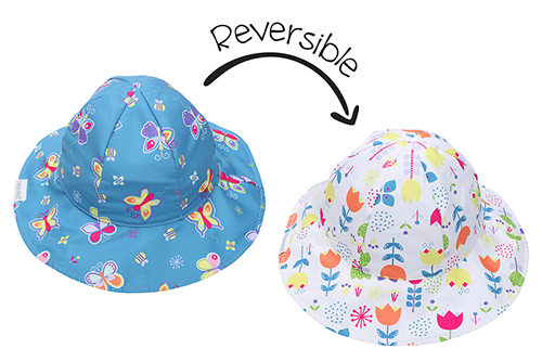 FlapJack Kids Reversible Toddler Patterned Sun Hat - Butterfly Floral