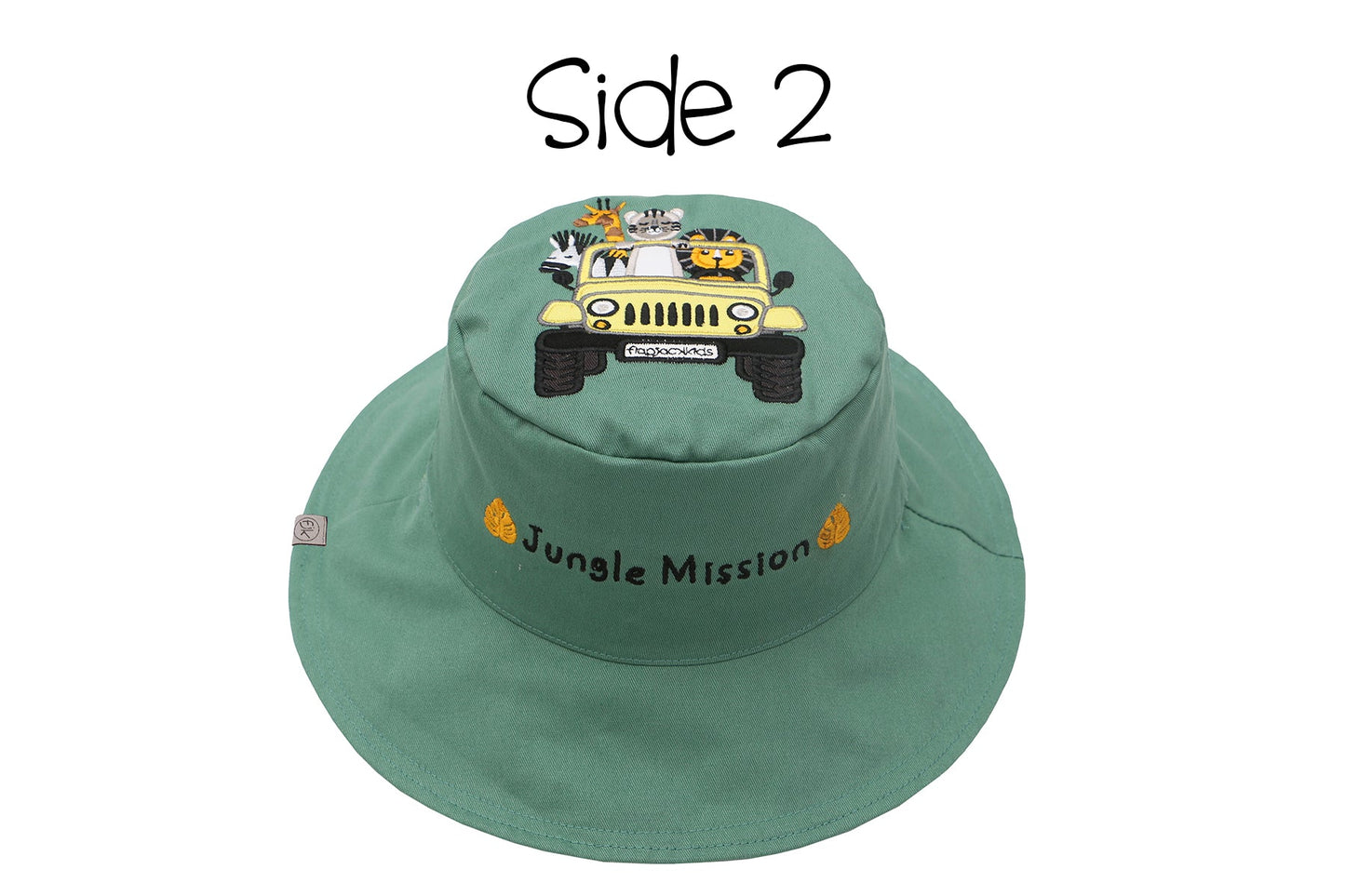 FlapJack Kids Kids/Toddler UPF50 Reversible 3D Cotton Bucket Hat Tiger/Safari Truck