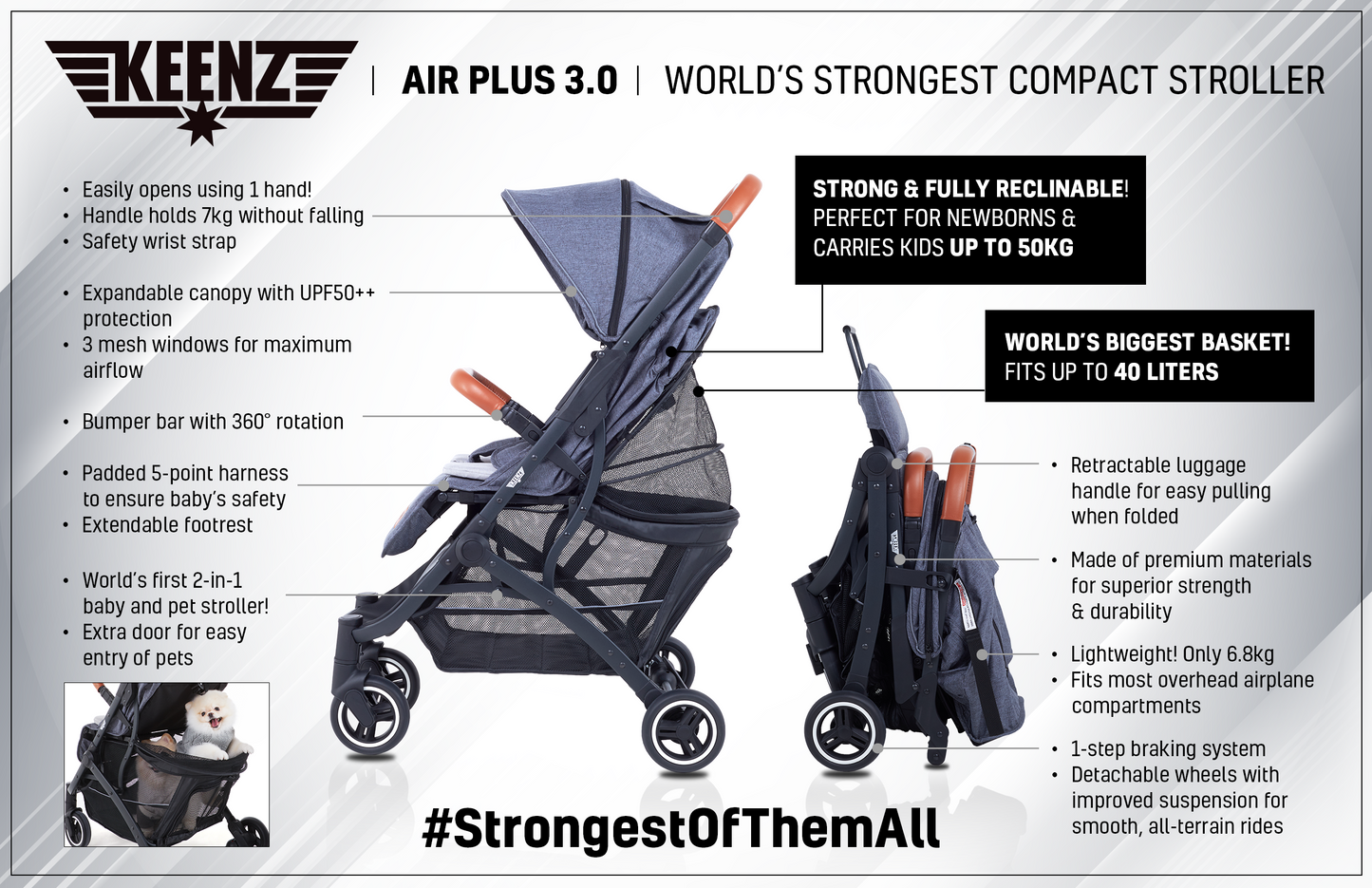 Keenz Air Plus 3.0 Compact Stroller - Gray