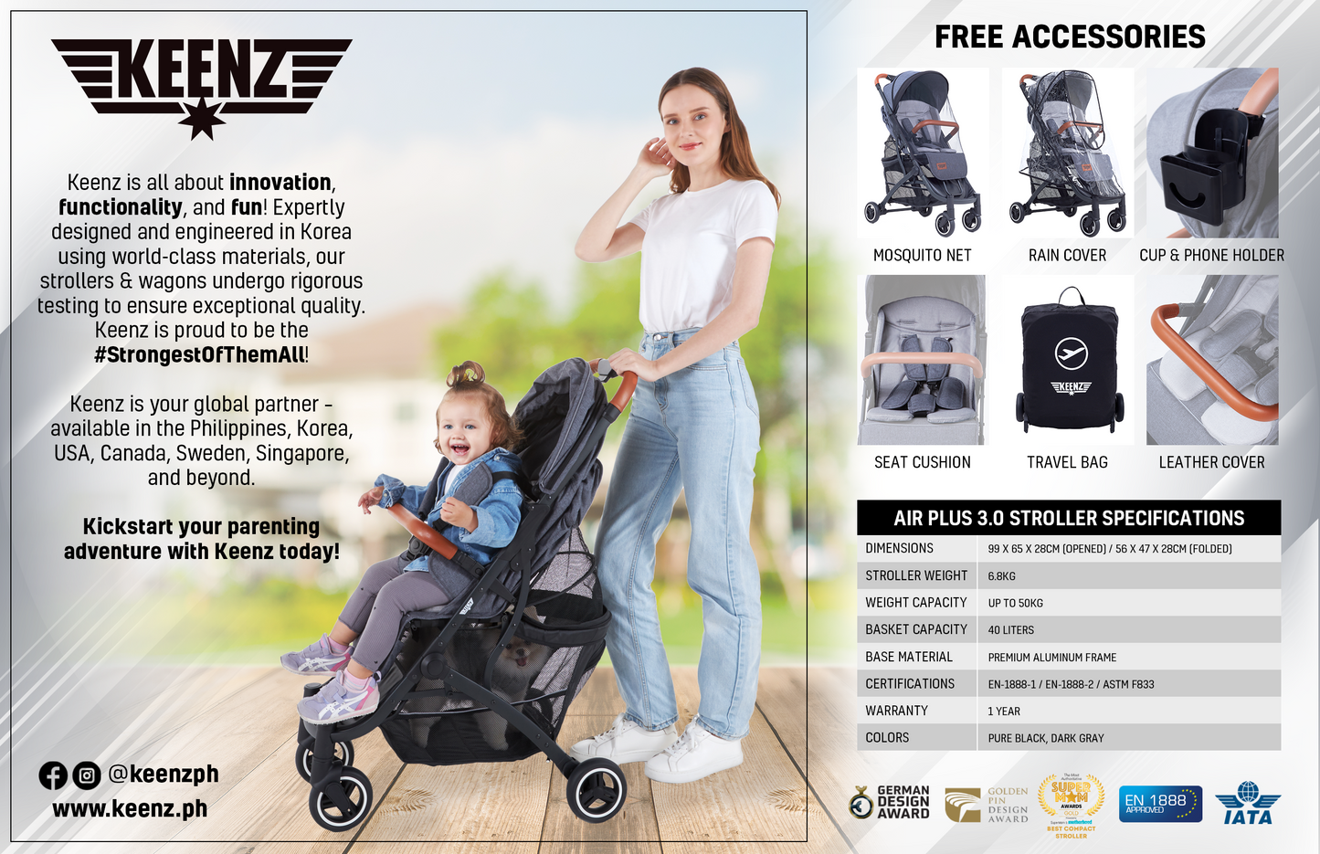 Keenz Air Plus 3.0 Compact Stroller - Gray