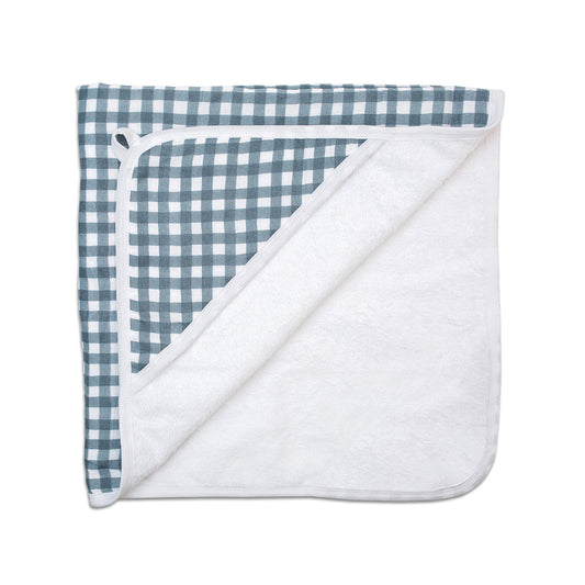 Lulujo Baby Hooded Towel (Dual Layer Cotton) Navy Gingham