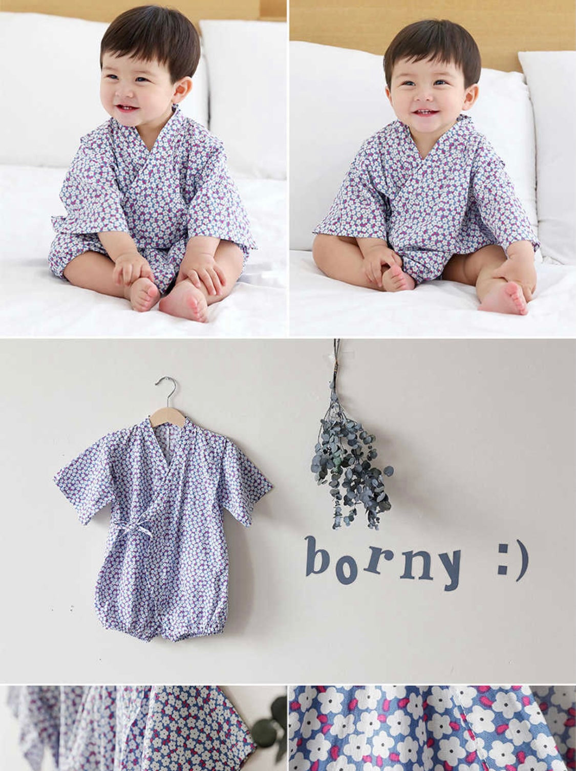 Borny Tie-Side Onesie - Small Purple Flower