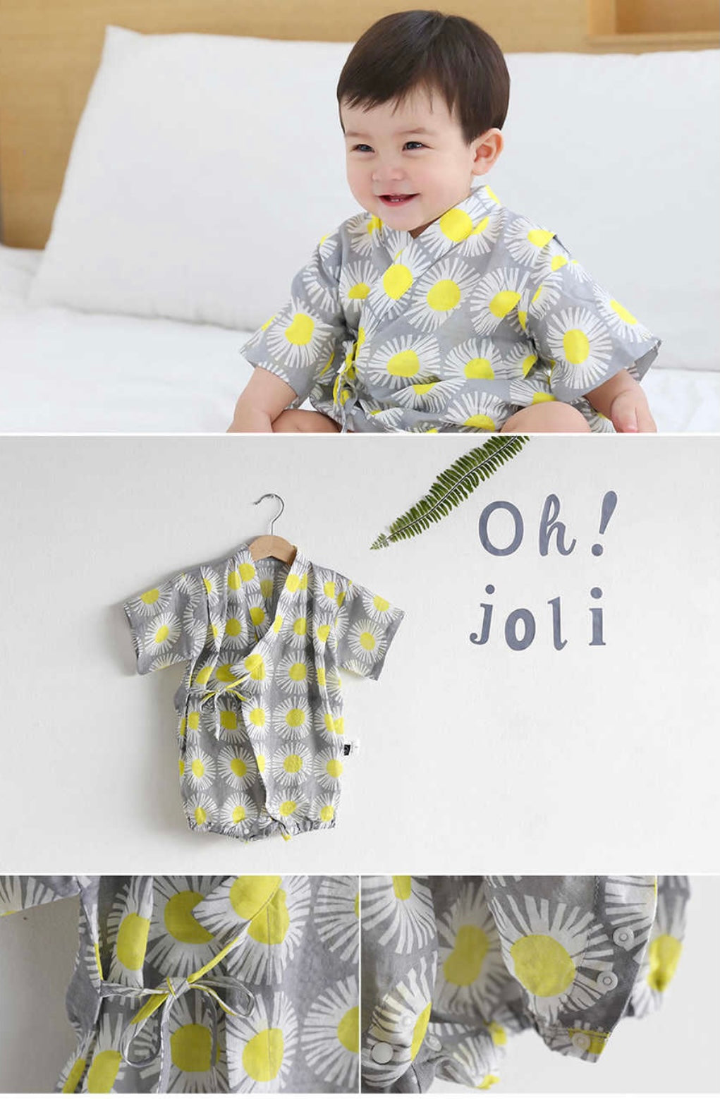 Borny Tie-Side Onesie - Sunflower Gray