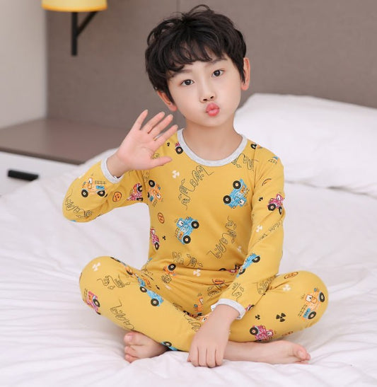 Colorful Patterns Children's Sleepwear Pajama Yellow Dumper Truck