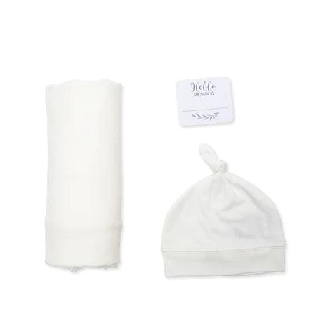 Lulujo Hello World Hat & Swaddle Set - White