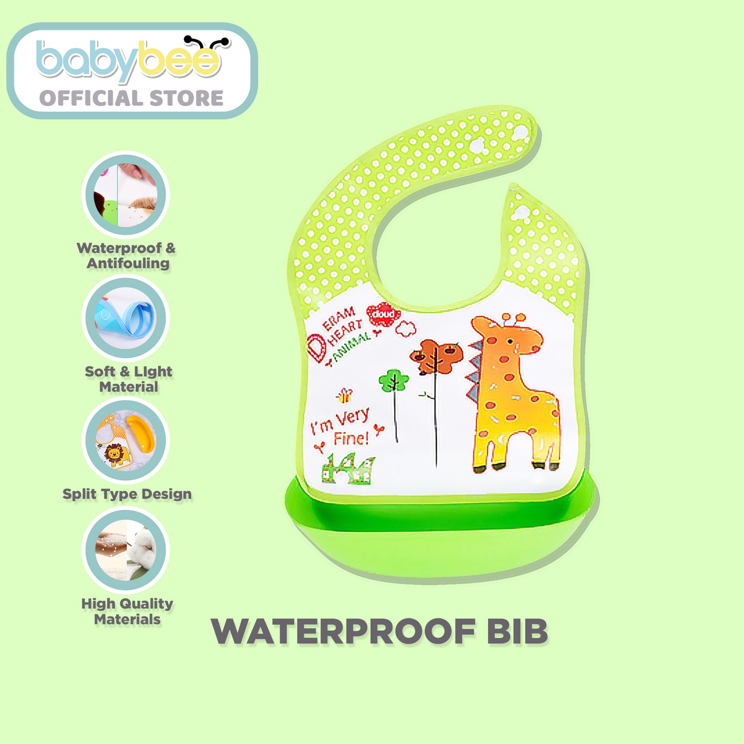 Babybee Waterproof Bib - Green