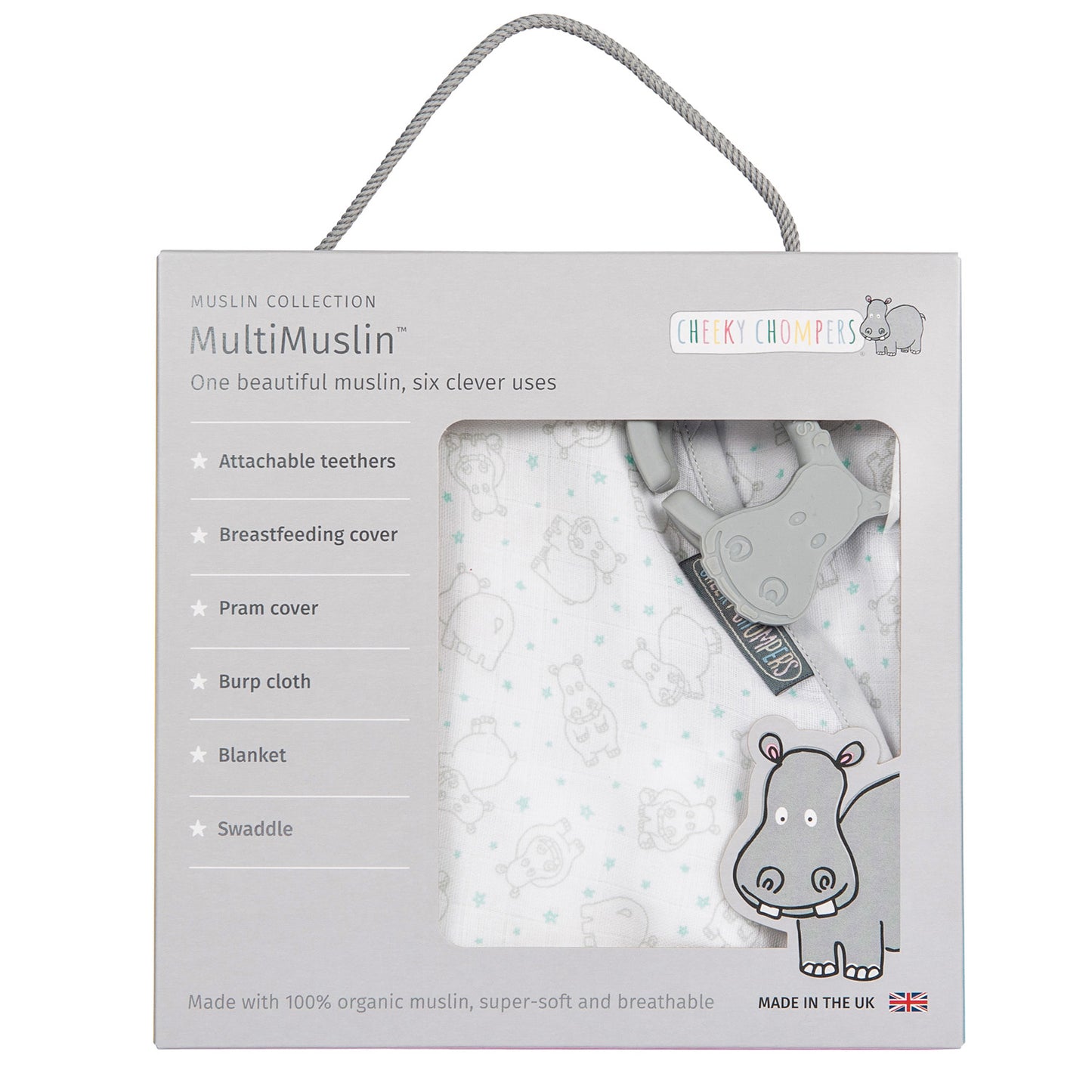 Cheeky Chompers Multi Muslin Cheeky Hippo