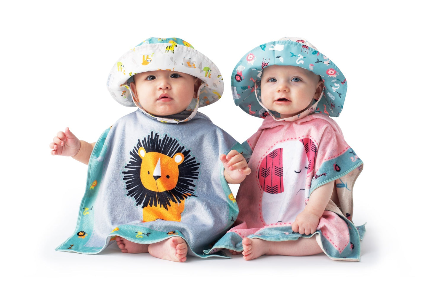 FlapJack Kids Reversible Toddler Patterned Sun Hat - Grey Zoo