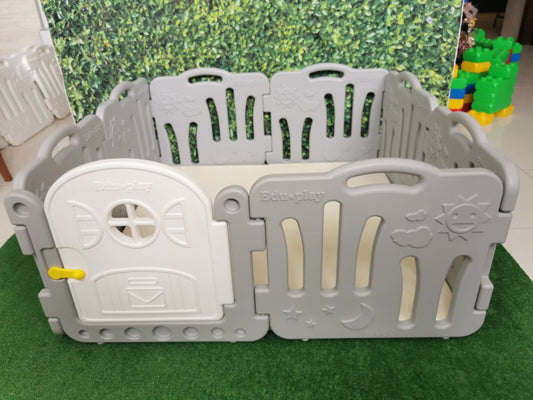 Bimbee Foldable Playmats + Panel Fence - Grey with White Door