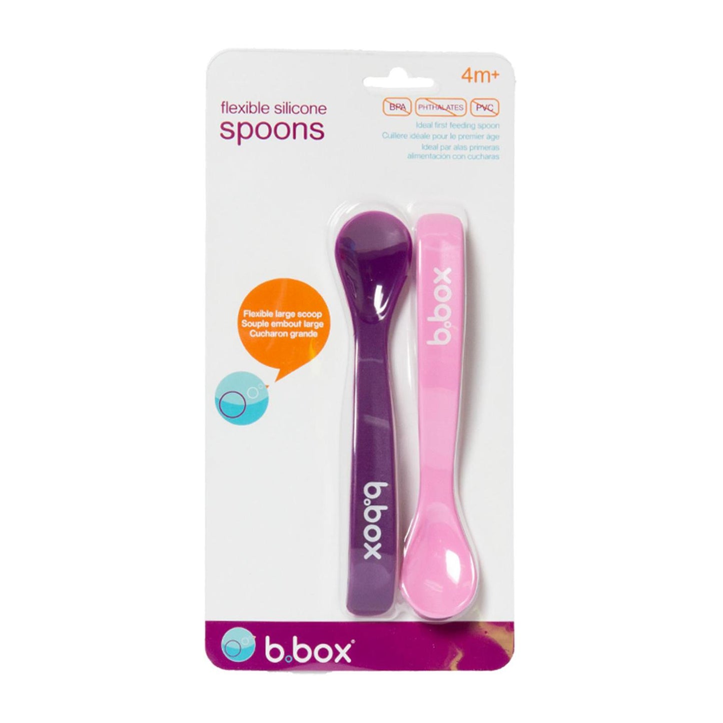 b.box Flexible Silicone Spoon Pack - Pink/Purple