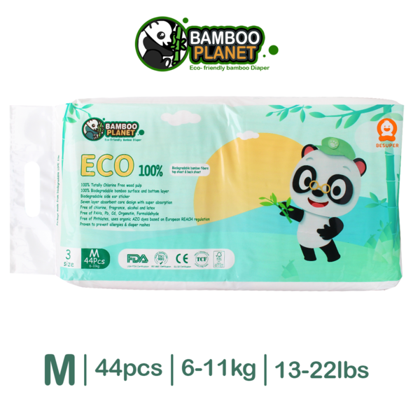 Bamboo Planet Eco Friendly Tape Diaper (44pcs) - Medium