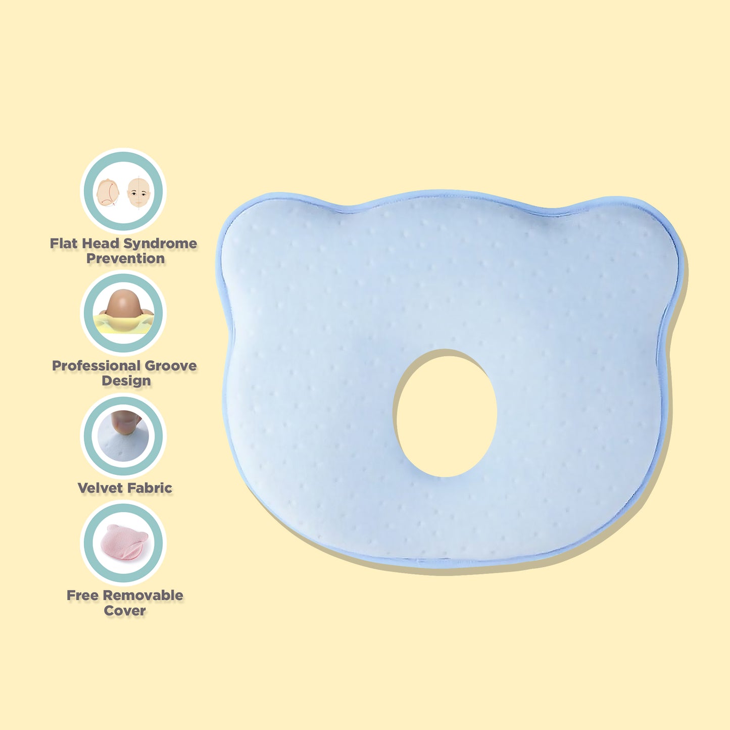 Babybee Baby Head Shaping Memory Pillow - Blue