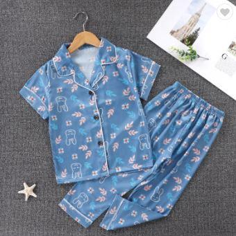 Colorful Patterns Children`s Sleepwear with Buttons Bunnies Blue