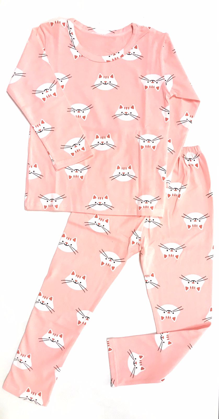 Colorful Patterns Children's Sleepwear Pajama Cat Pink