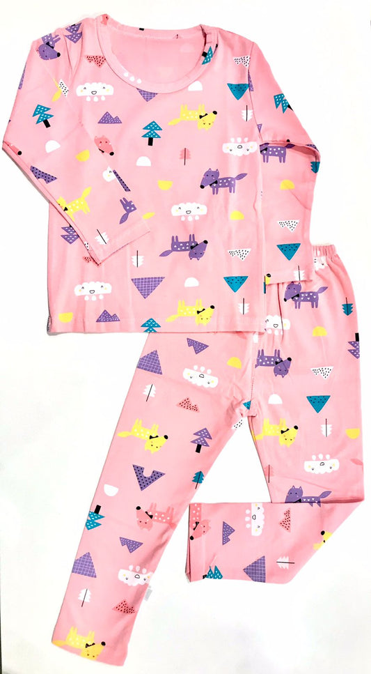 Colorful Patterns Children's Sleepwear Pajama Dog Pink