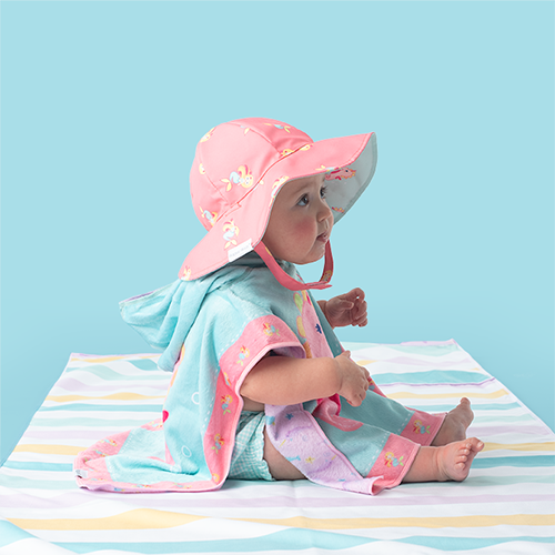 FlapJack Kids Reversible Toddler Patterned Sun Hat - Mermaid/Seahorse