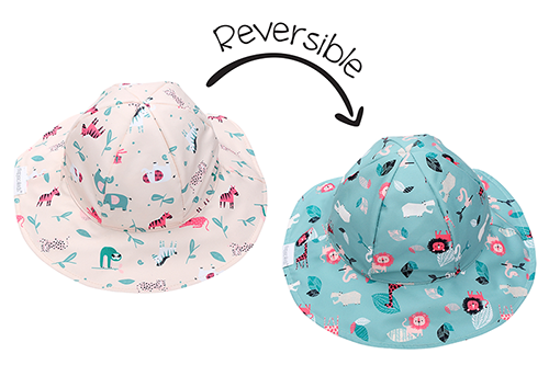 FlapJack Kids Reversible Baby & Kids Patterned Sun Hat - Pink Zoo