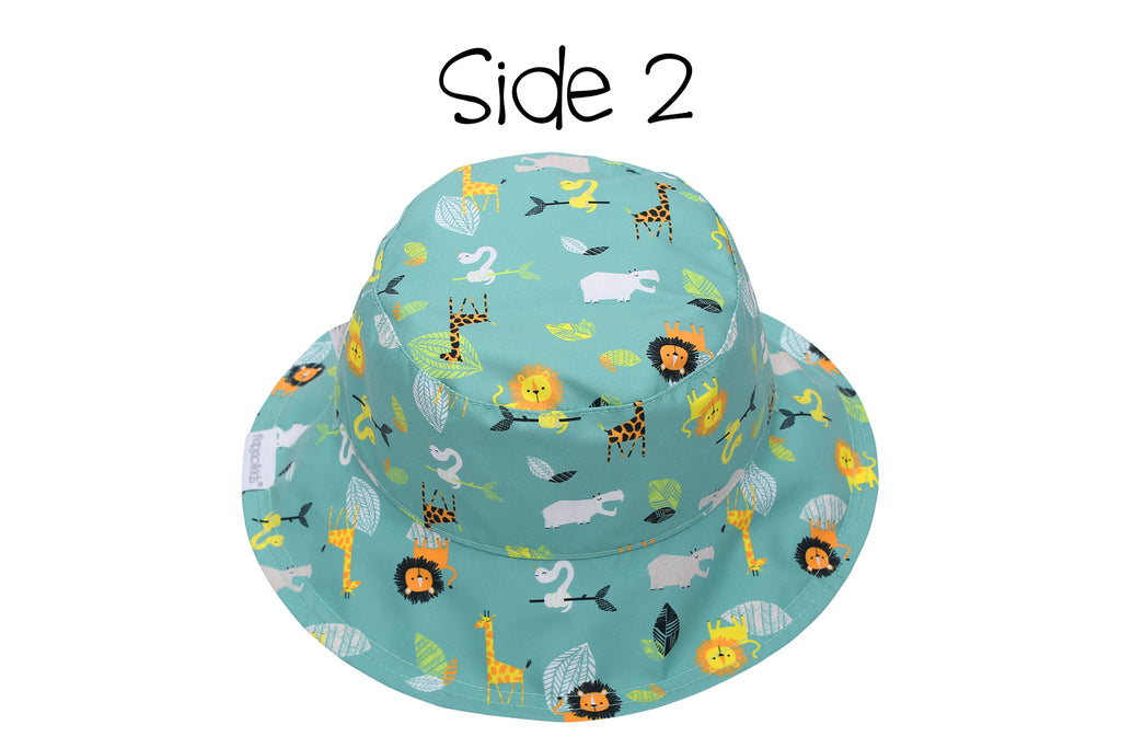 FlapJack Kids Reversible Baby & Kids Patterned Sun Hat - Grey Zoo