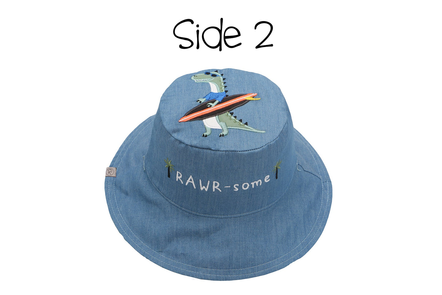FlapJack Baby/Toddler UPF50 Reversible 3D Cotton Bucket Hat Dino/Surfer Dino