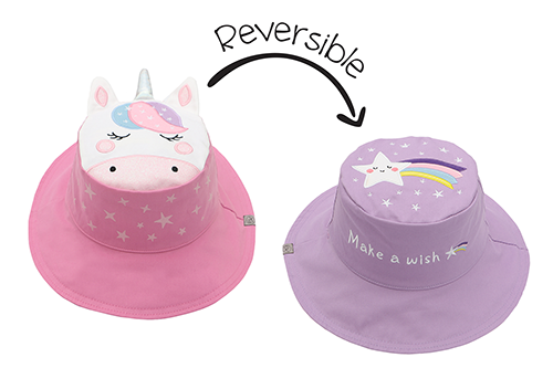 FlapJack Baby/Toddler UPF50 Reversible 3D Cotton Bucket Hat Unicorn/Star