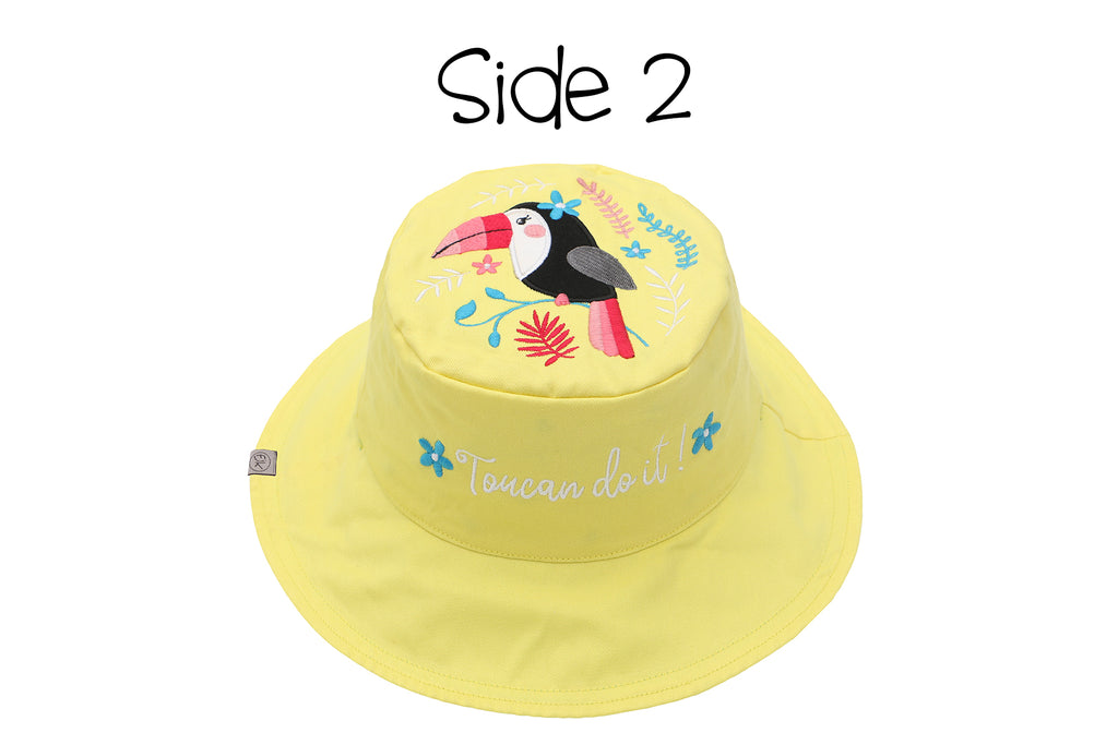 FlapJack Baby/Toddler UPF50 Reversible 3D Cotton Bucket Hat Watermelon/Toucan