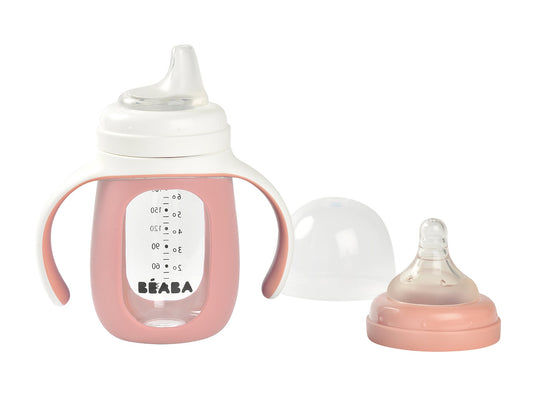 Beaba 210ml 2in1 Glass Bottle with Silicone Sleeve - Pink