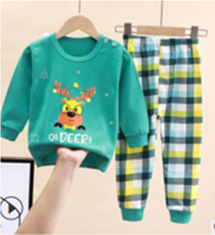 Colorful Patterns Children's Sleepwear Pajama Green Christmas Deer