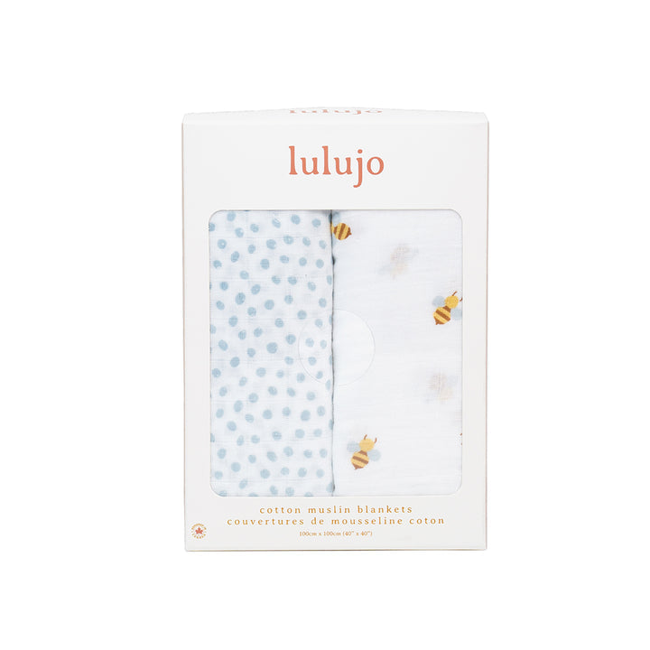 Lulujo Cotton Muslin (Set of 2) - Bees & Dots