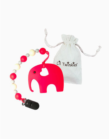 Li'l Twinkies Teether w/ Clip-On - Red Elephant