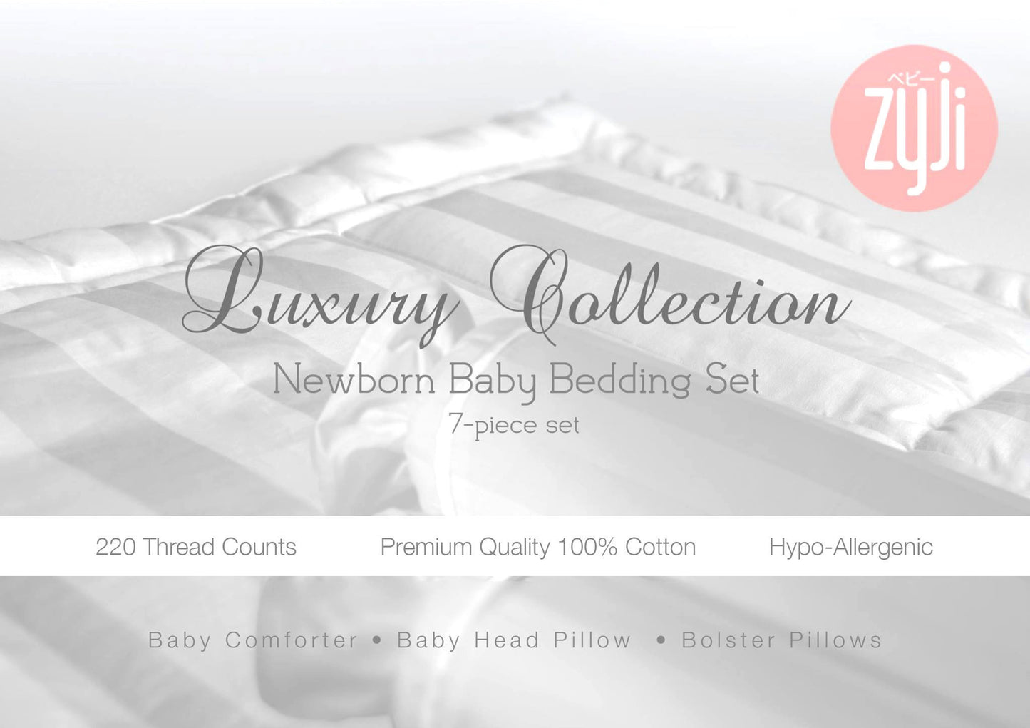 7pc Luxury White Baby Bedding Set (26x38)