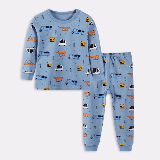 Colorful Patterns Children's Sleepwear Pajama Car Blue