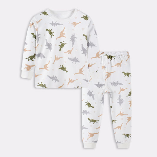 Colorful Patterns Children's Sleepwear Pajama Dino White
