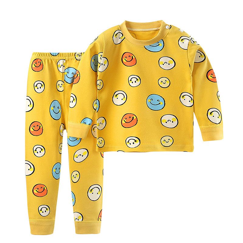 Colorful Patterns Round Neck Pajama Smiley Yellow